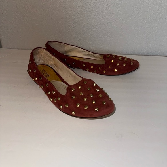 Michael Kors Ailee Studded Suede Pointed Toe Flats Cinnabar - Picture 1 of 12